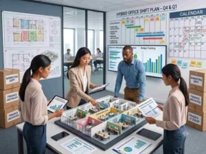Team comparing office space options during a business expansion